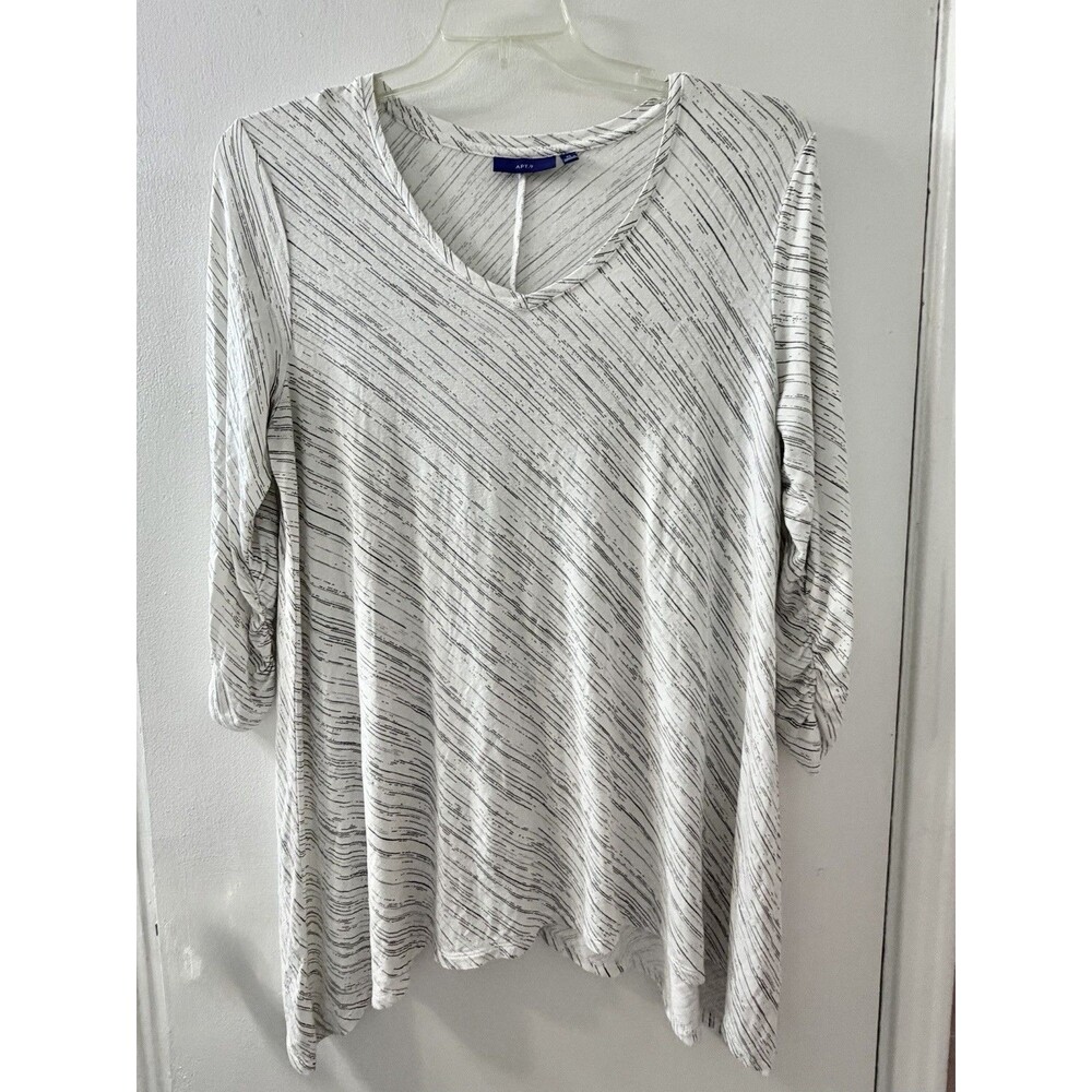 Apt. 9 Striped V-Neck Ruched Roll Tab 3/4 Sleeve Knit Tunic Blouse XL